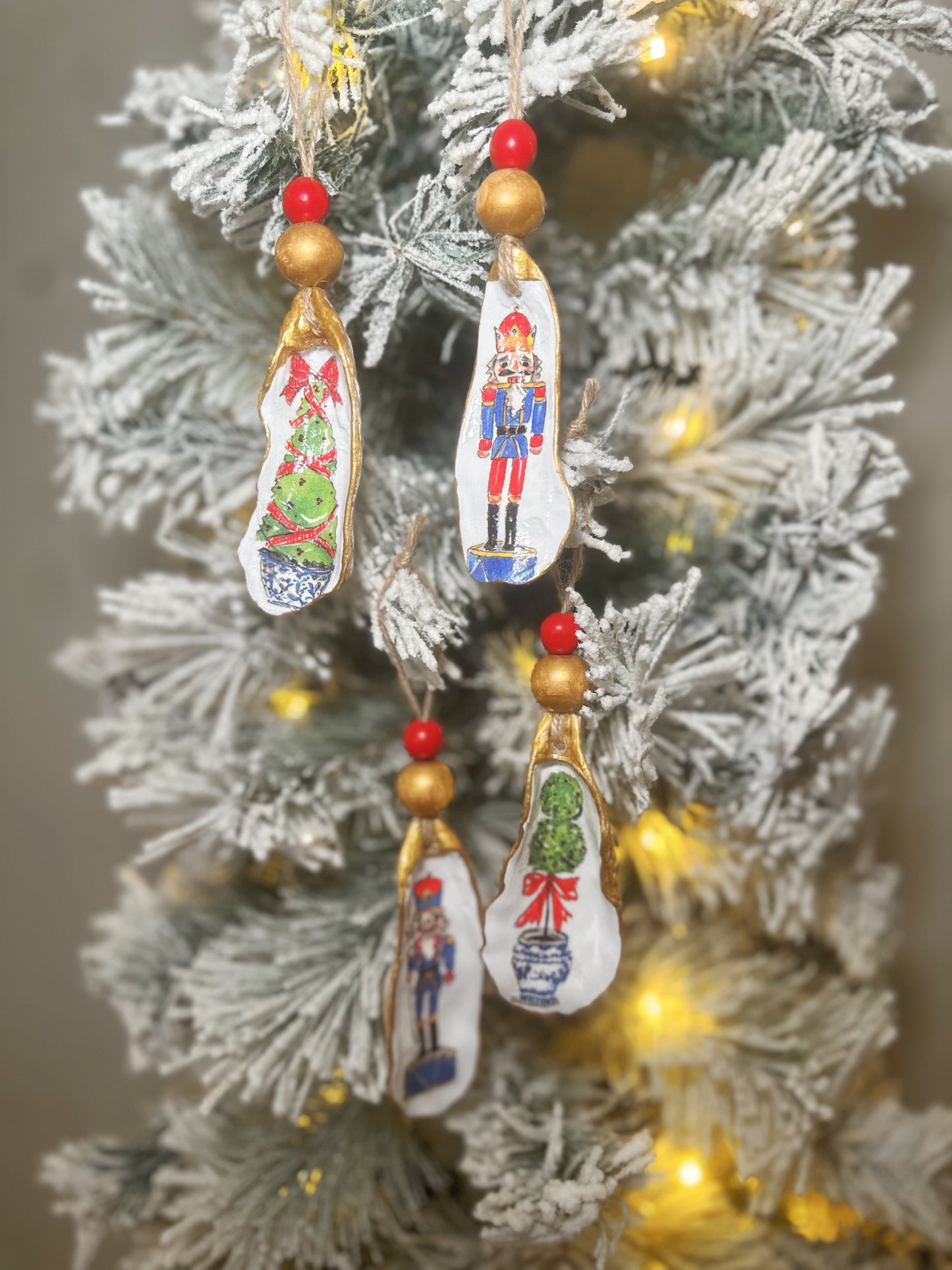Blue & White Christmas Oyster Ornaments