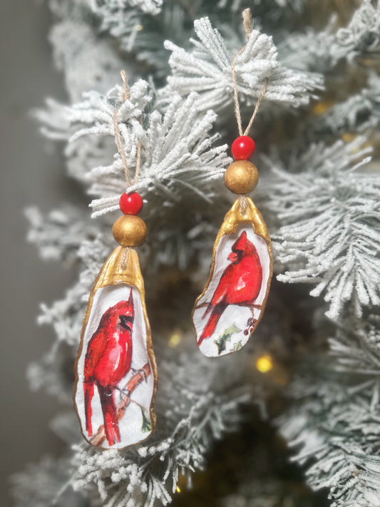 Watercolor Cardinal Oyster Ornament