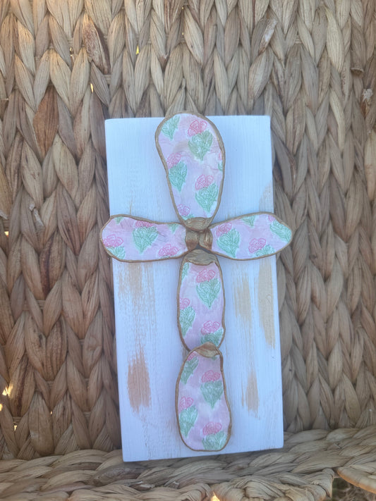 Medium Pink Block Print Floral Cross