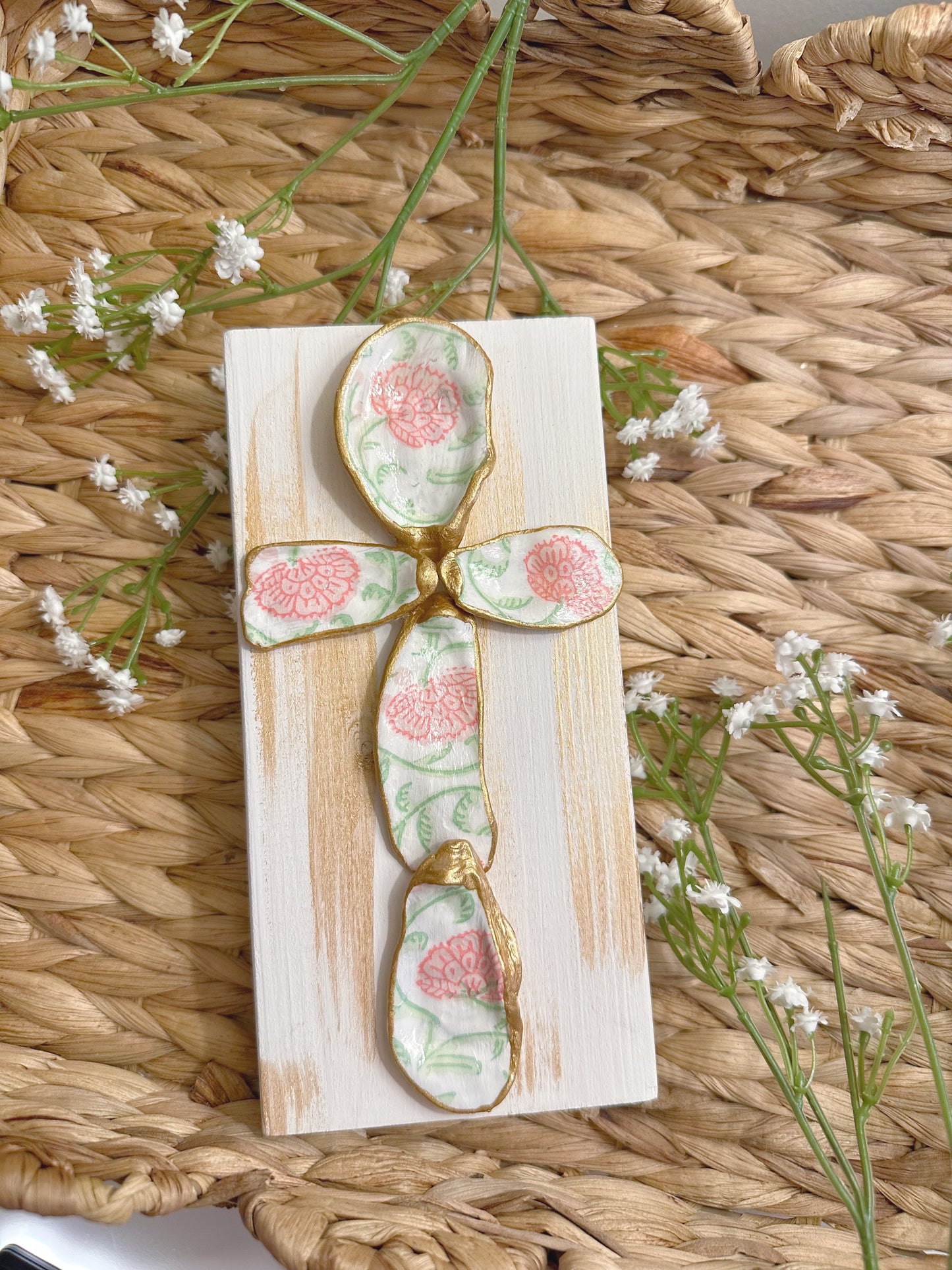 Medium Pink and Green Floral Cross