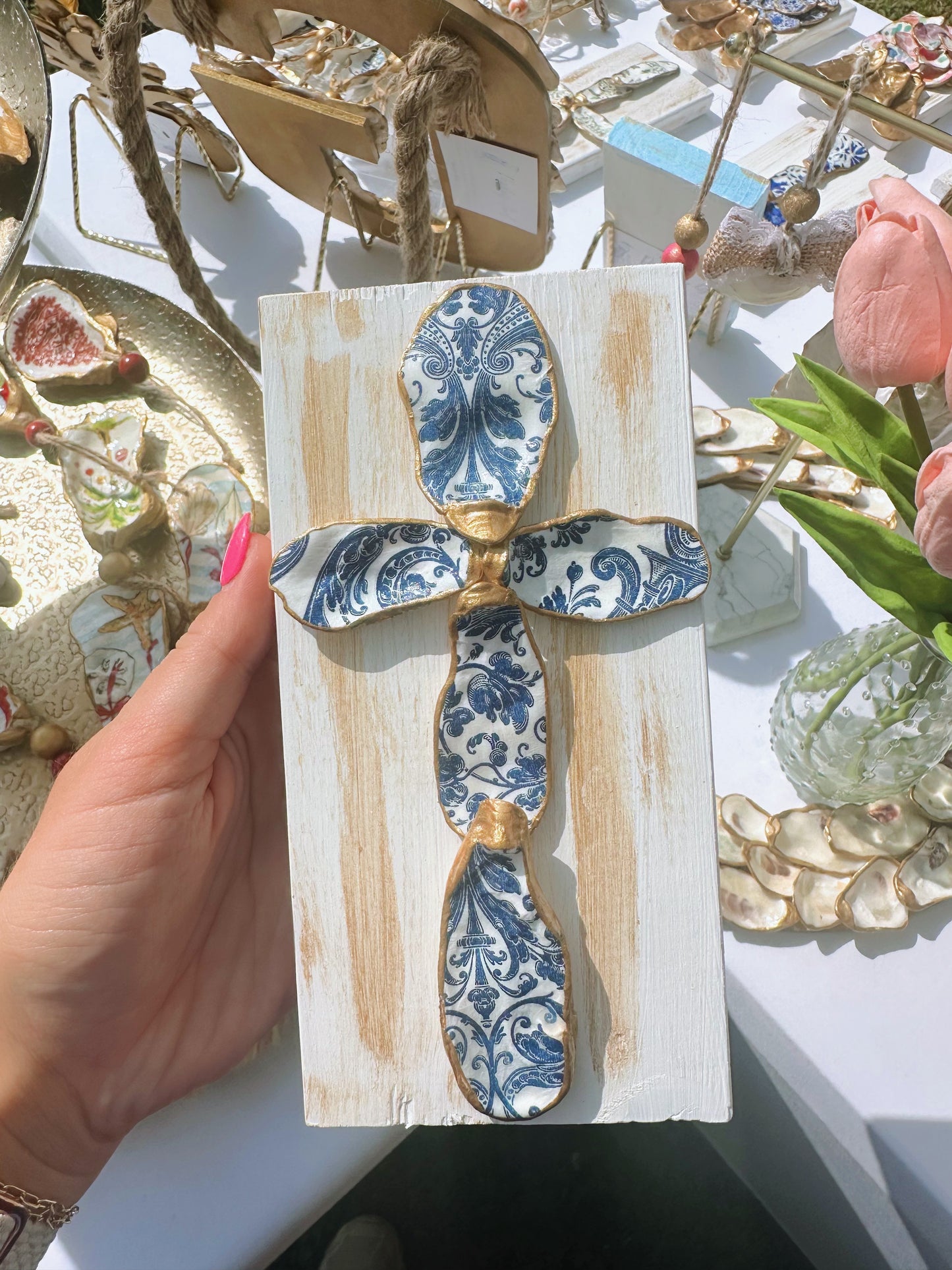Medium Navy Blue Patterned Cross