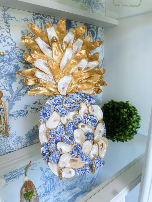 Large Blue & White Pottery Pineapple