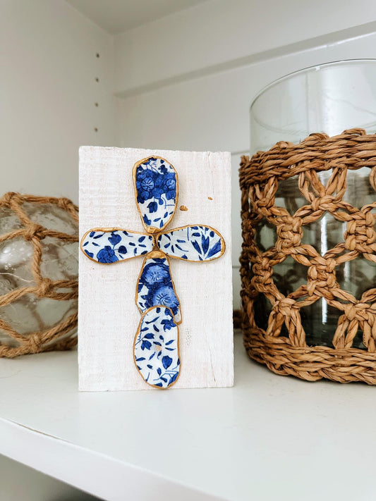 Small Blue & White Chinoiserie Cross