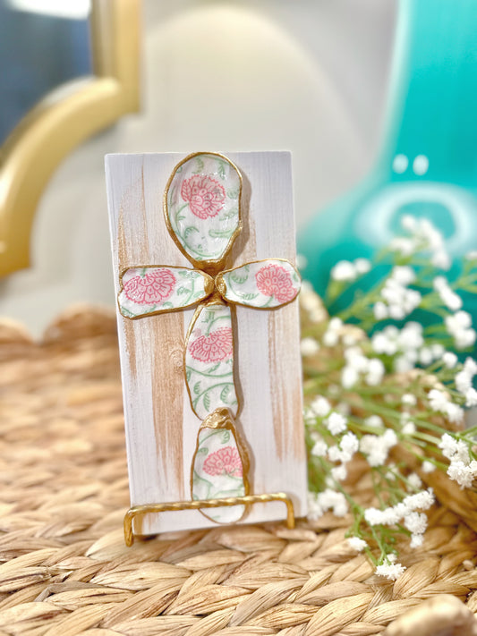Medium Pink and Green Floral Cross