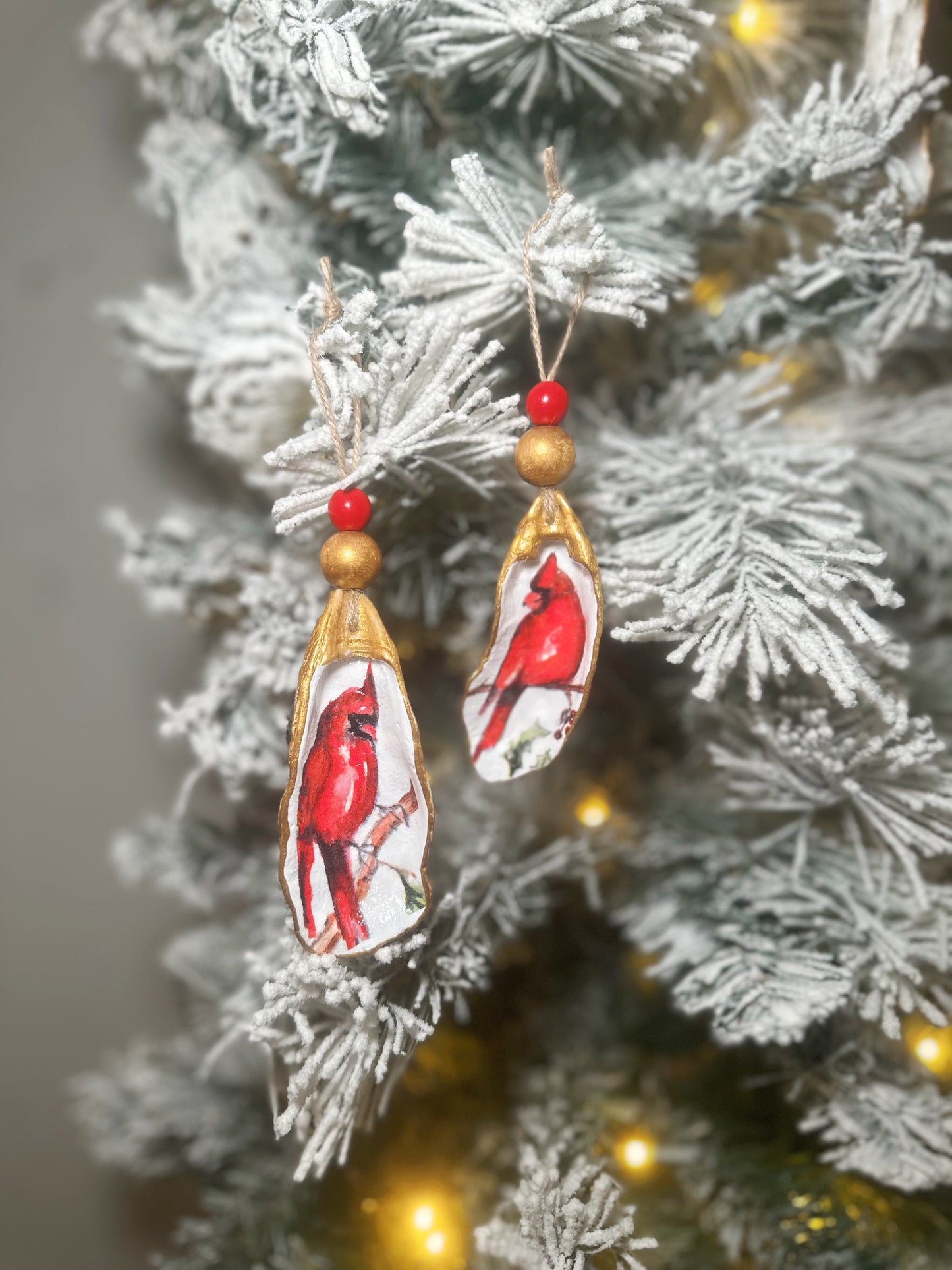 Watercolor Cardinal Oyster Ornament