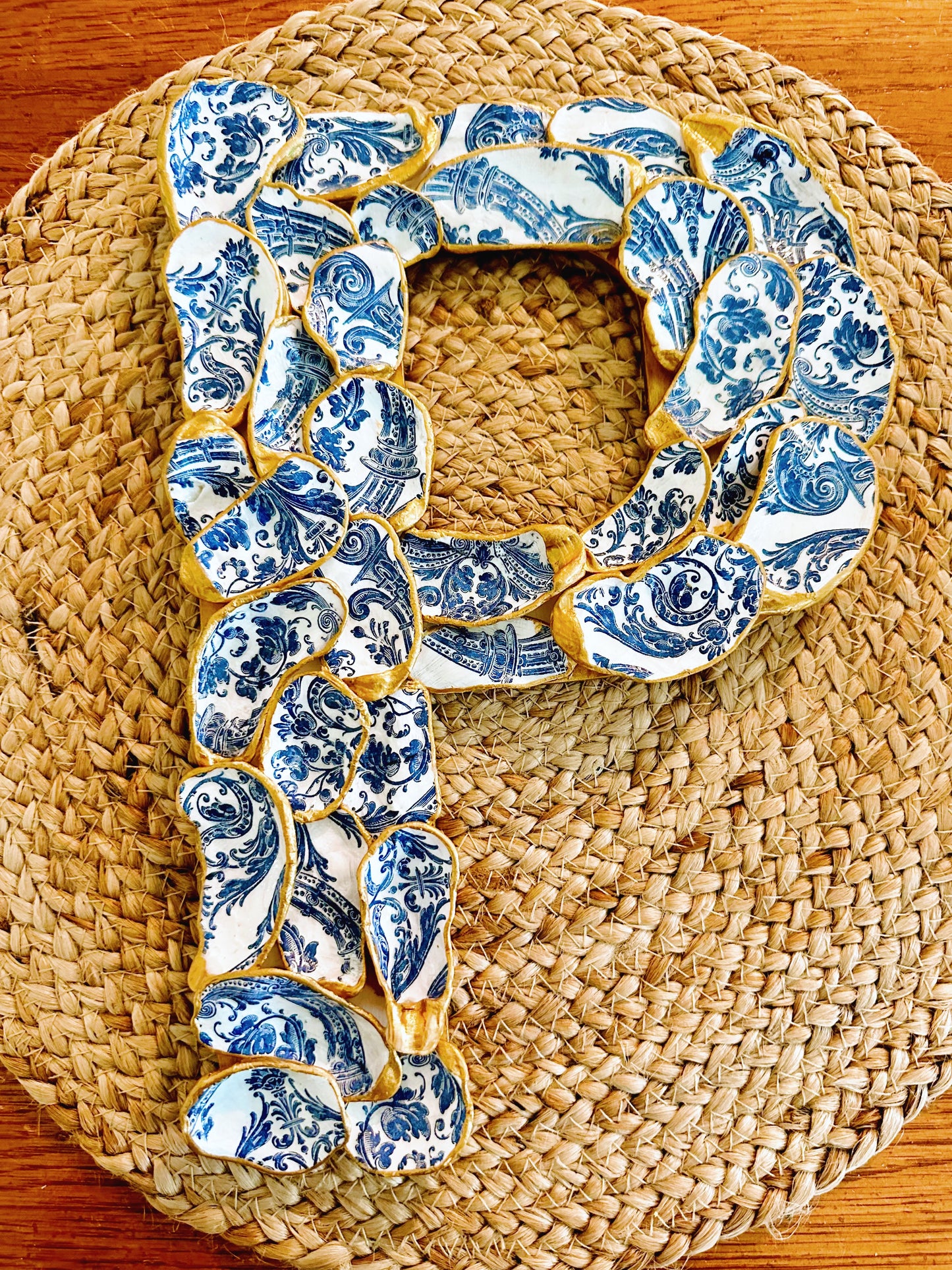 Navy Blue Patterned Oyster Shell Initial