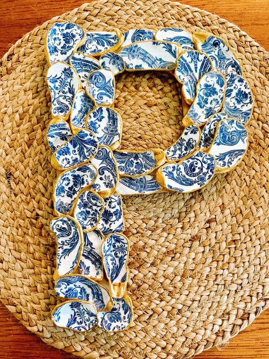 Navy Blue Patterned Oyster Shell Initial
