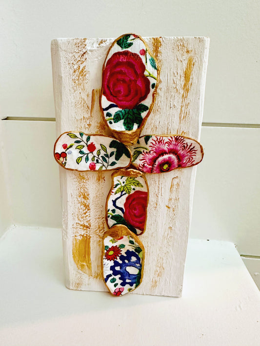 Medium Pink/Blue/Green Patterned Cross