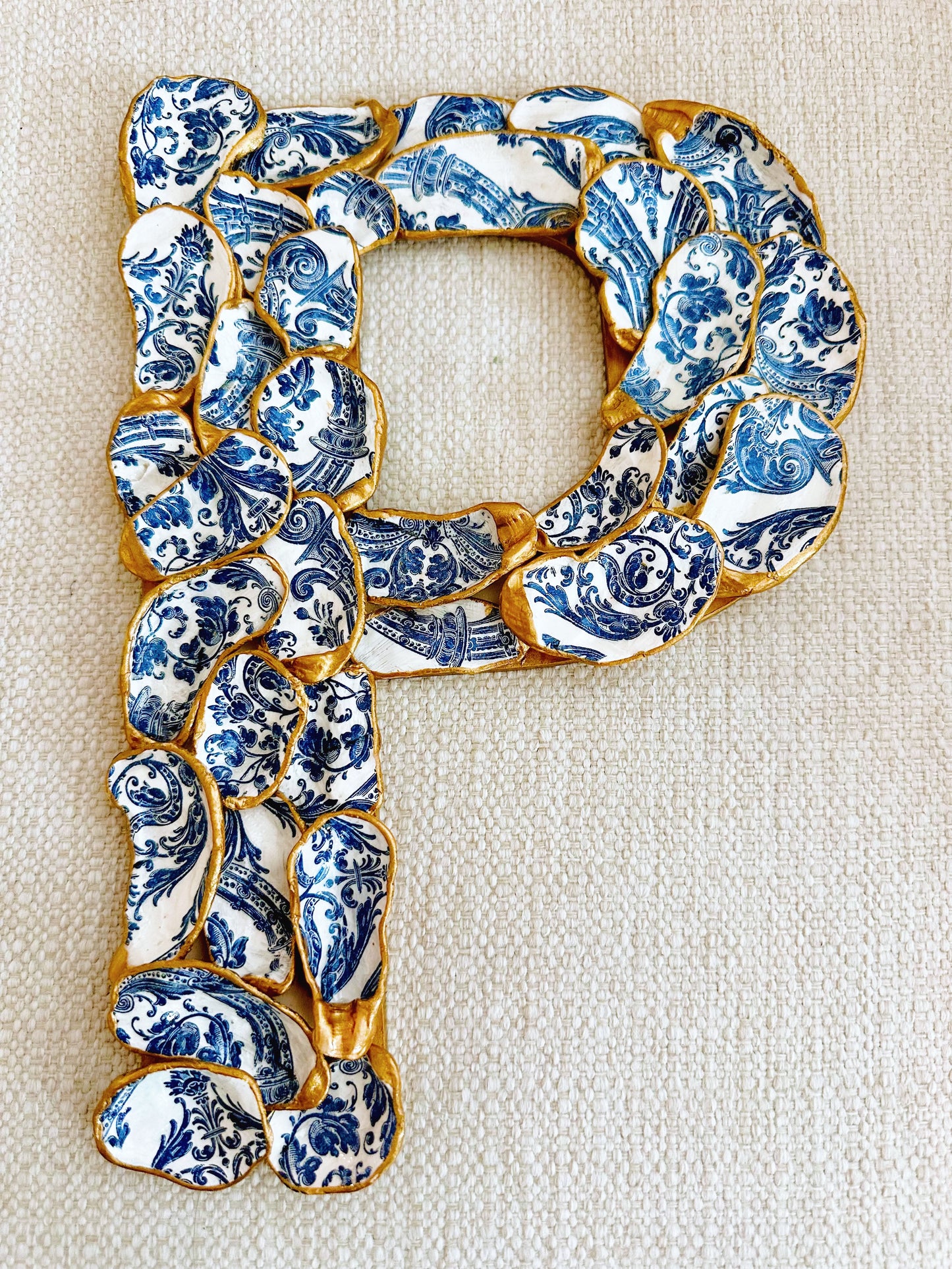 Navy Blue Patterned Oyster Shell Initial
