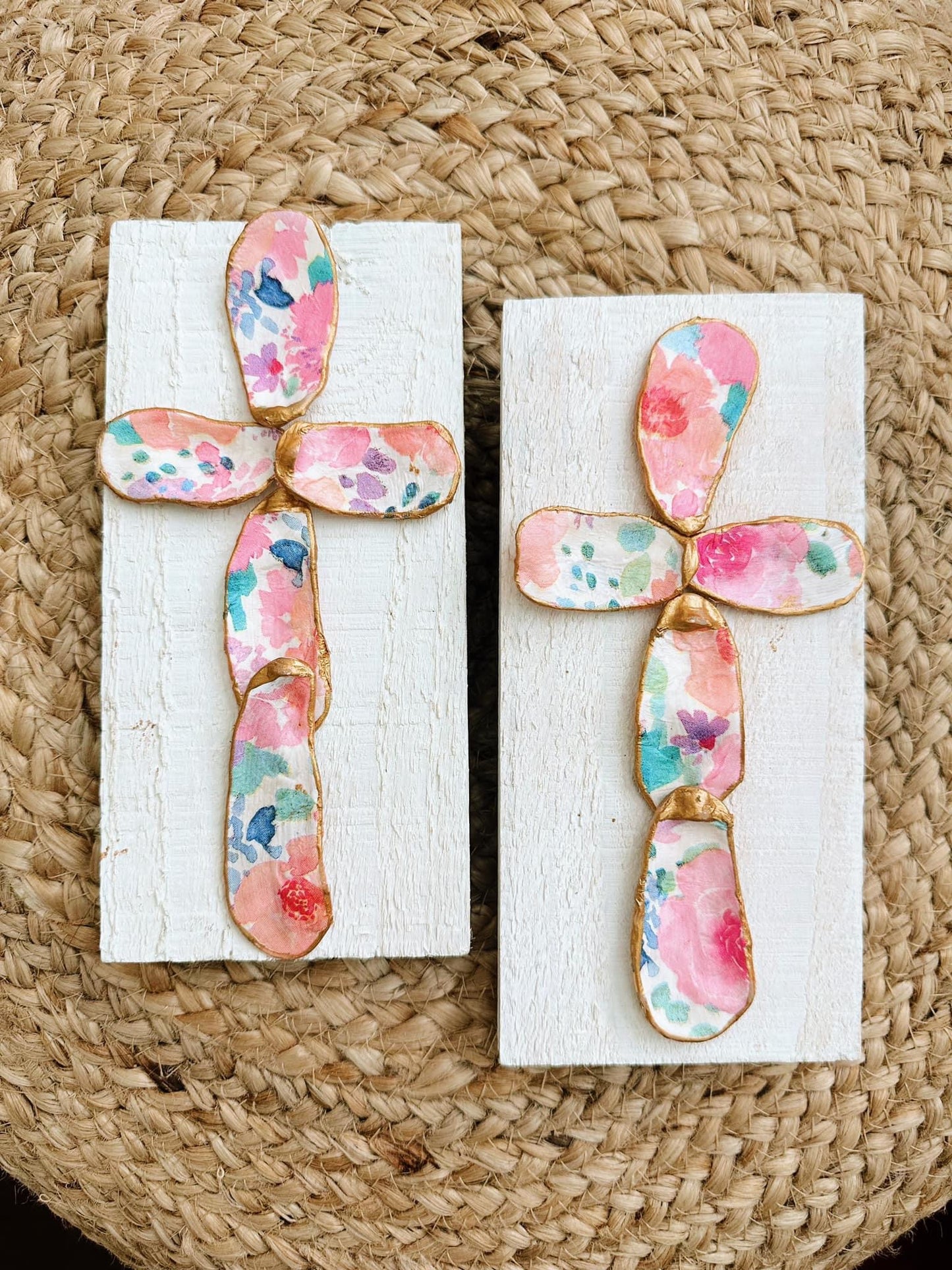 Medium Pink Floral Patterned Cross
