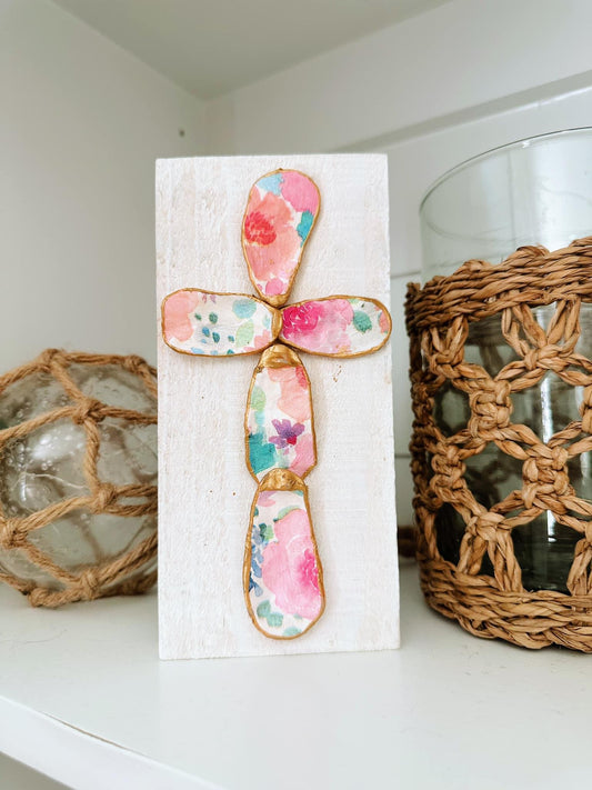 Medium Pink Floral Patterned Cross