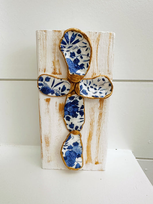 Medium Blue & White Chinoiserie Cross