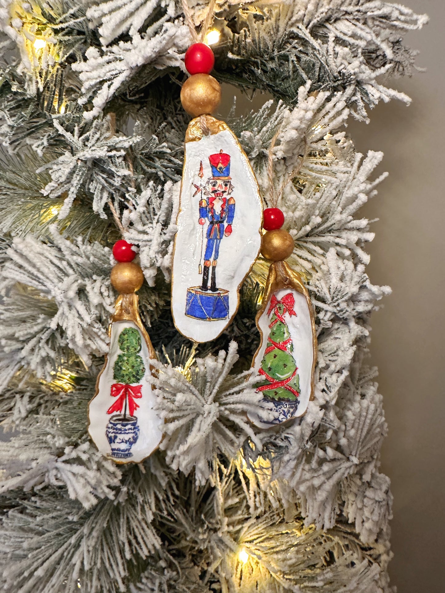 Blue & White Christmas Oyster Ornaments