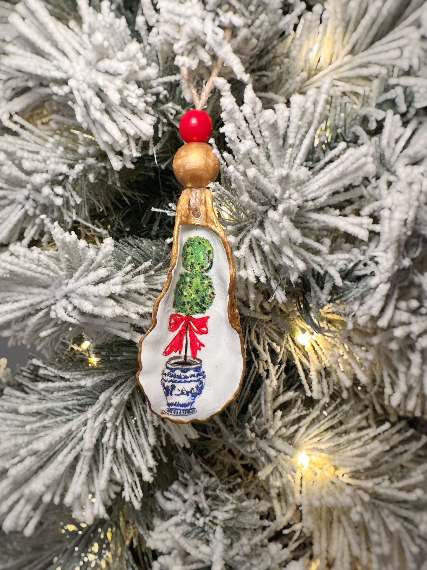 Blue & White Christmas Oyster Ornaments